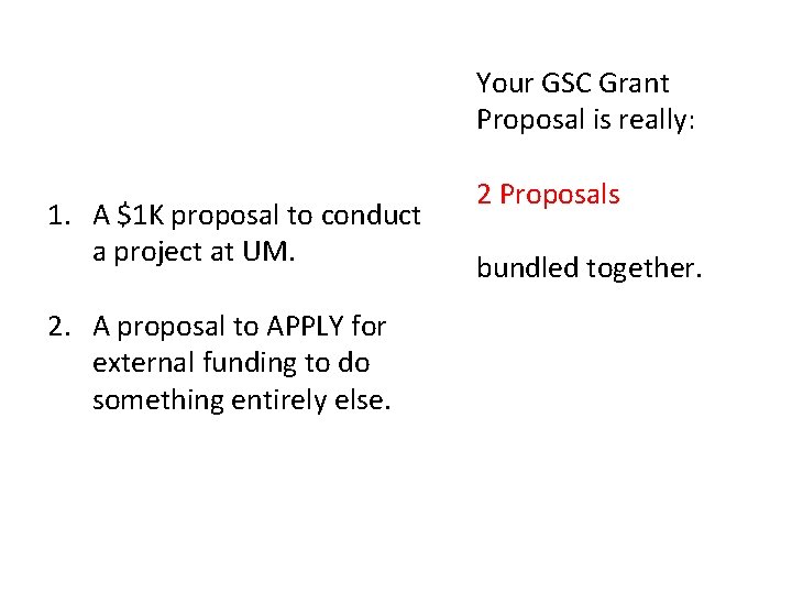 Your GSC Grant Proposal is really: 1. A $1 K proposal to conduct a