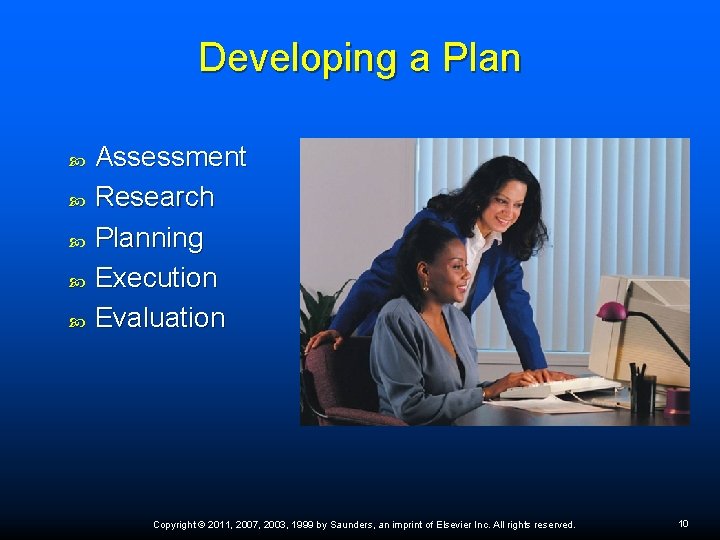 Developing a Plan Assessment Research Planning Execution Evaluation Copyright © 2011, 2007, 2003, 1999