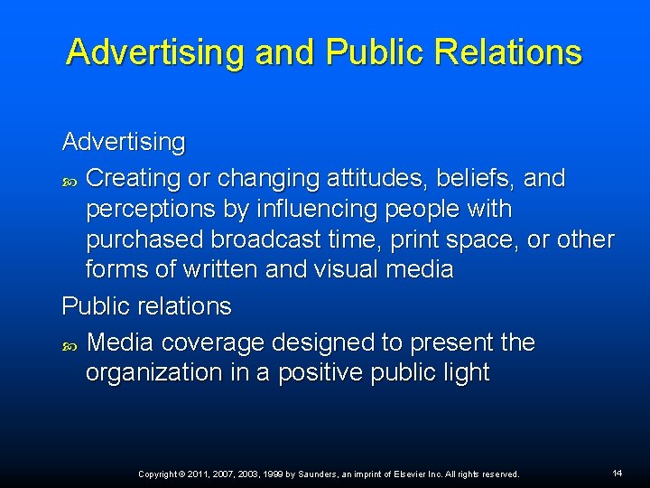 Advertising and Public Relations Advertising Creating or changing attitudes, beliefs, and perceptions by influencing