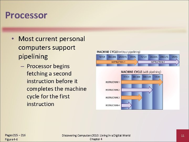 Processor • Most current personal computers support pipelining – Processor begins fetching a second