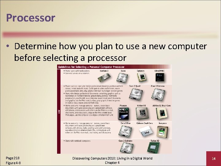 Processor • Determine how you plan to use a new computer before selecting a