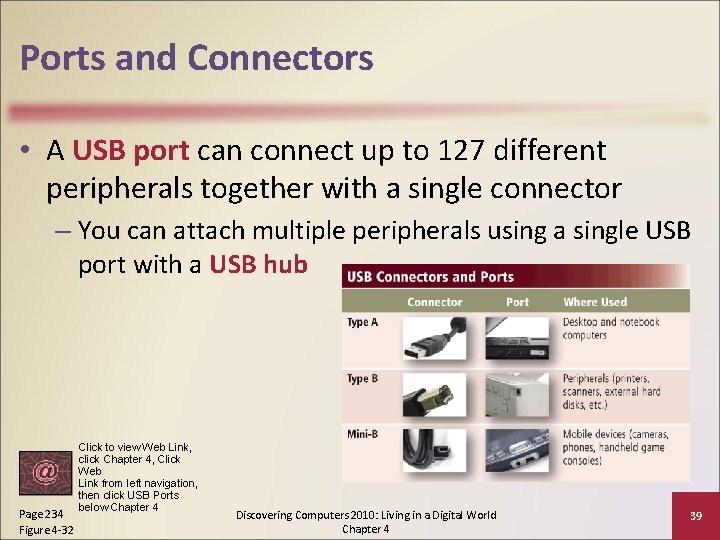 Ports and Connectors • A USB port can connect up to 127 different peripherals