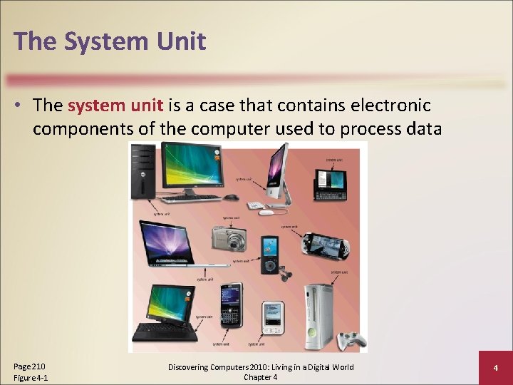 The System Unit • The system unit is a case that contains electronic components