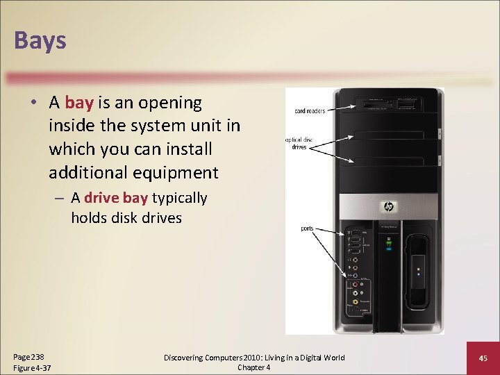 Bays • A bay is an opening inside the system unit in which you