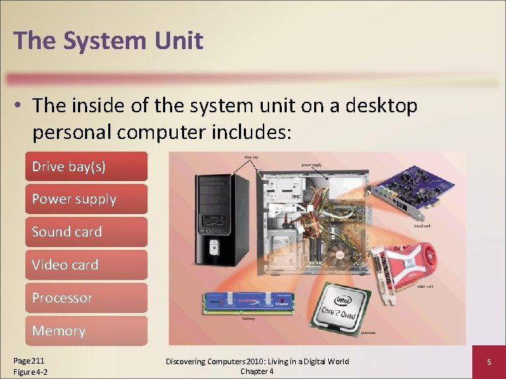 The System Unit • The inside of the system unit on a desktop personal
