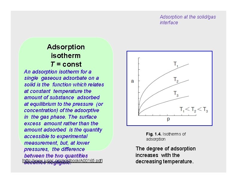 Adsorption at the solid/gas interface Adsorption isotherm T = const An adsorption isotherm for