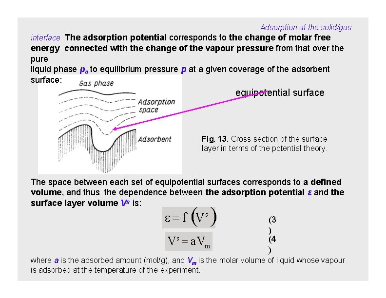 Adsorption at the solid/gas interface The adsorption potential corresponds to the change of molar