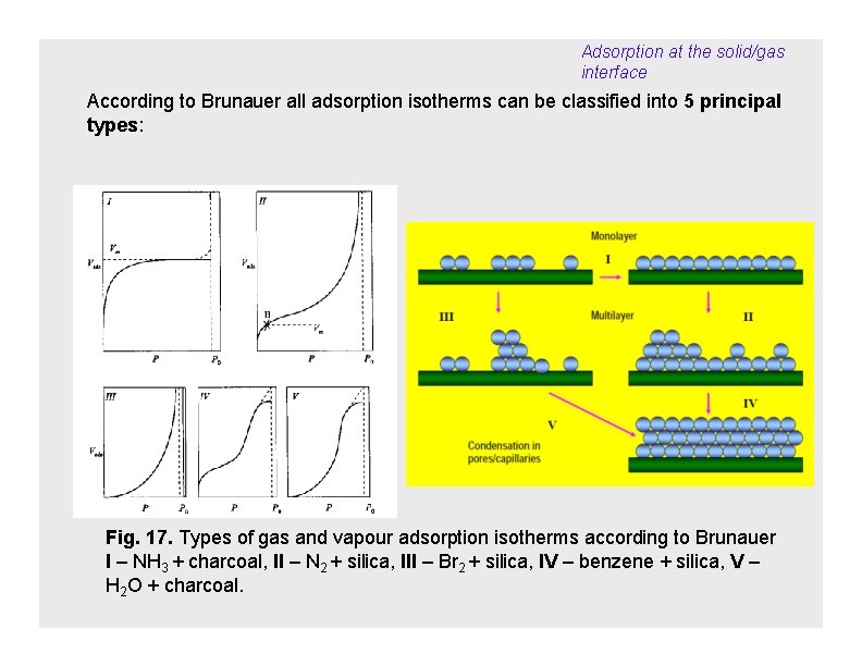 Adsorption at the solid/gas interface According to Brunauer all adsorption isotherms can be classified