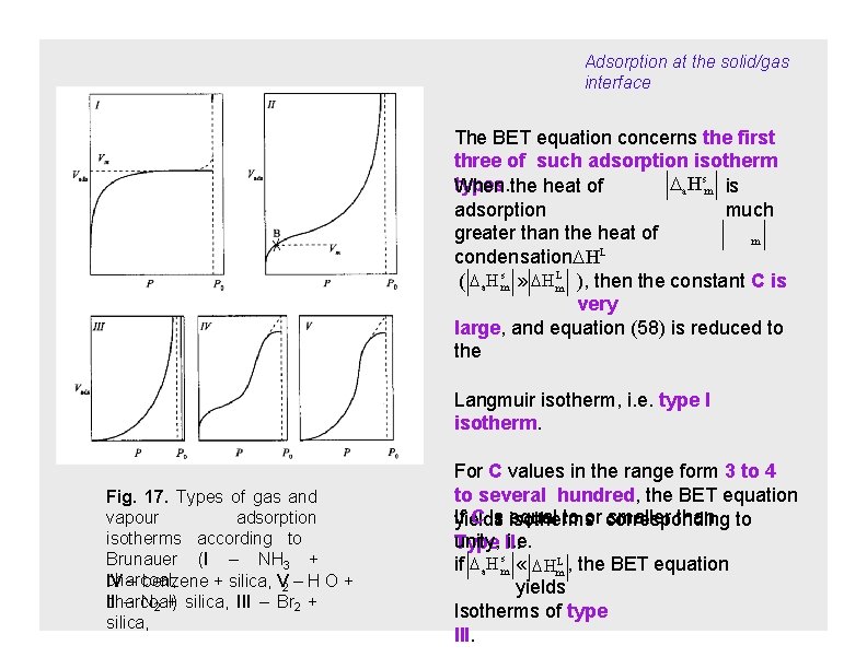 Adsorption at the solid/gas interface The BET equation concerns the first three of such