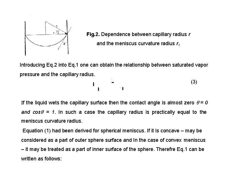 Fig. 2. Dependence between capillary radius r and the meniscus curvature radius r 1