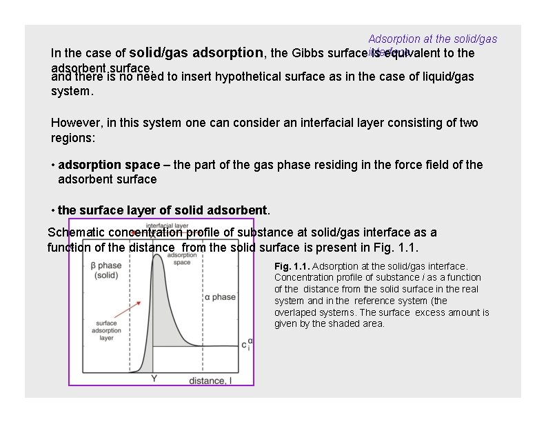 Adsorption at the solid/gas the Gibbs surfaceinterface is equivalent to the In the case