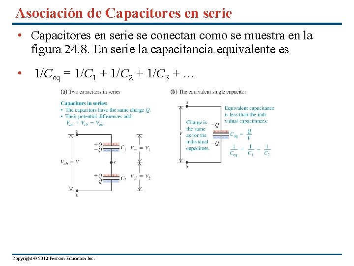 Asociación de Capacitores en serie • Capacitores en serie se conectan como se muestra
