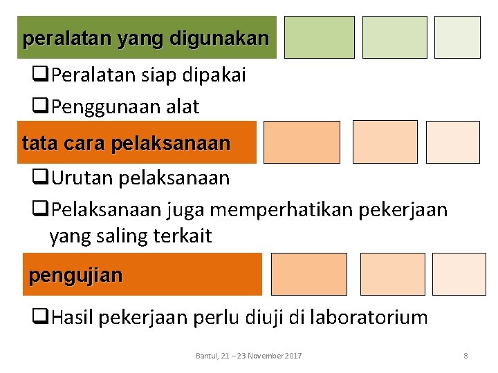 peralatan yang digunakan q. Peralatan siap dipakai q. Penggunaan alat tata cara pelaksanaan q.