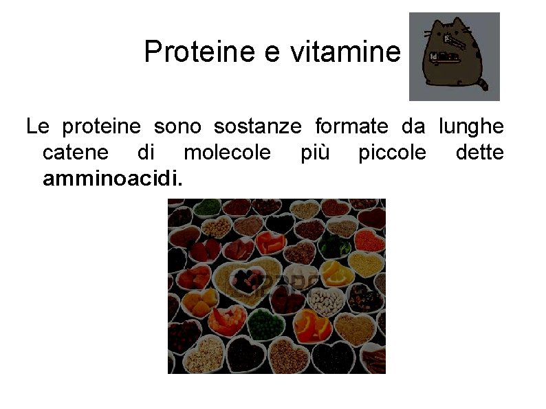 Proteine e vitamine Le proteine sono sostanze formate da lunghe catene di molecole più