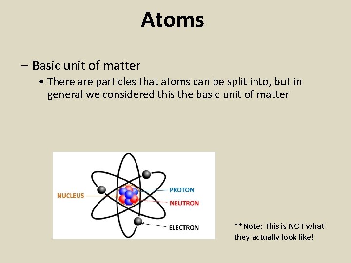 Atoms – Basic unit of matter • There are particles that atoms can be