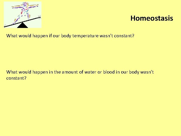 Homeostasis What would happen if our body temperature wasn’t constant? What would happen in