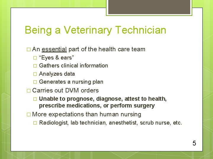 Being a Veterinary Technician � An essential part of the health care team “Eyes