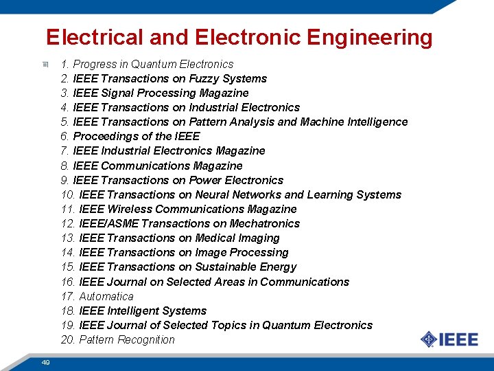 Electrical and Electronic Engineering 1. Progress in Quantum Electronics 2. IEEE Transactions on Fuzzy