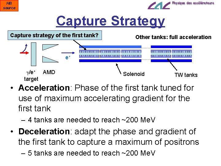 HB source Capture Strategy Capture strategy of the first tank? Other tanks: full acceleration