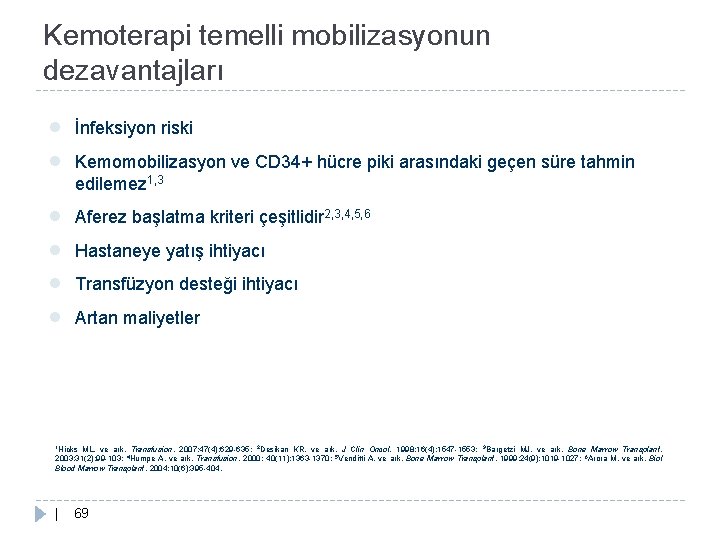 Kemoterapi temelli mobilizasyonun dezavantajları ● ● İnfeksiyon riski ● ● Aferez başlatma kriteri çeşitlidir