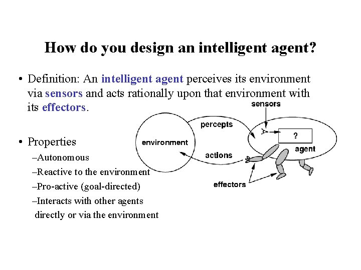 How do you design an intelligent agent? • Definition: An intelligent agent perceives its How do you design an intelligent agent? • Definition: An intelligent agent perceives its