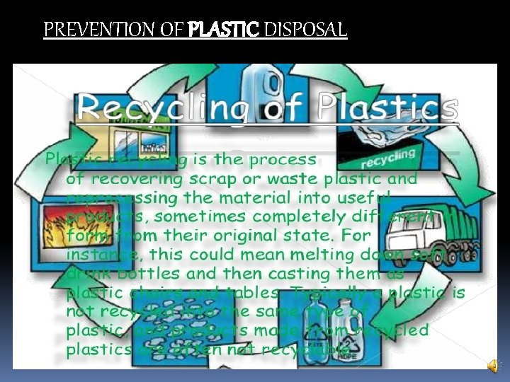 PREVENTION OF PLASTIC DISPOSAL 