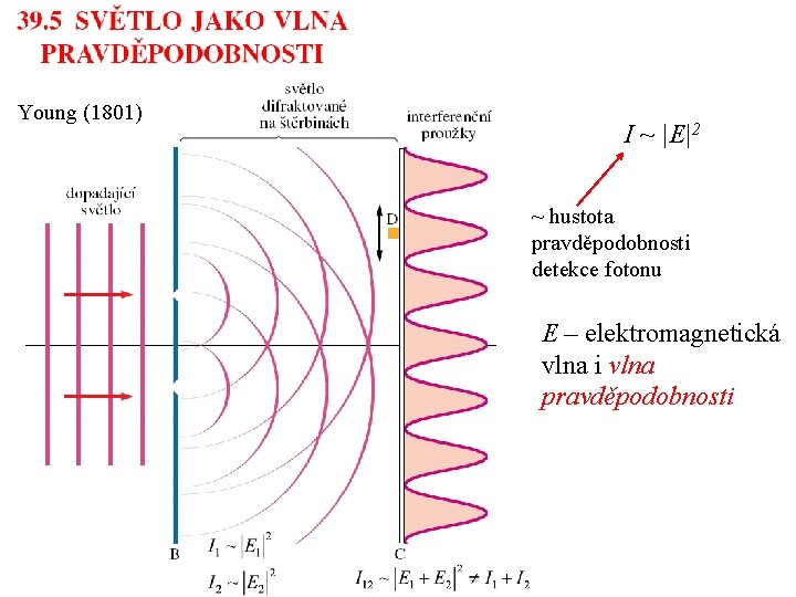 Young (1801) I ~ |E|2 ~ hustota pravděpodobnosti detekce fotonu E – elektromagnetická vlna