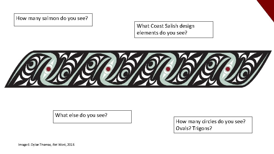 How many salmon do you see? What Coast Salish design elements do you see?