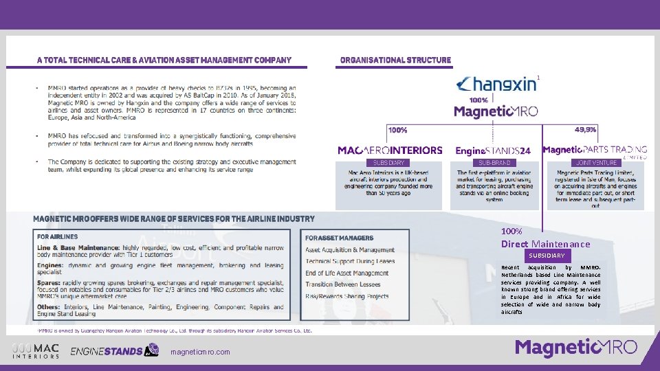 100% Direct Maintenance SUBSIDIARY Recent acquisition by MMRO. Netherlands based Line Maintenance services providing 100% Direct Maintenance SUBSIDIARY Recent acquisition by MMRO. Netherlands based Line Maintenance services providing