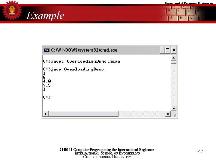 Department of Computer Engineering Example 2140101 Computer Programming for International Engineers INTERNATIONAL SCHOOL OF