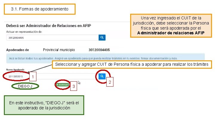 3. 1. Formas de apoderamiento Una vez ingresado el CUIT de la jurisdicción, debe