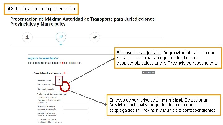 4. 3. Realización de la presentación En caso de ser jurisdicción provincial: seleccionar Servicio