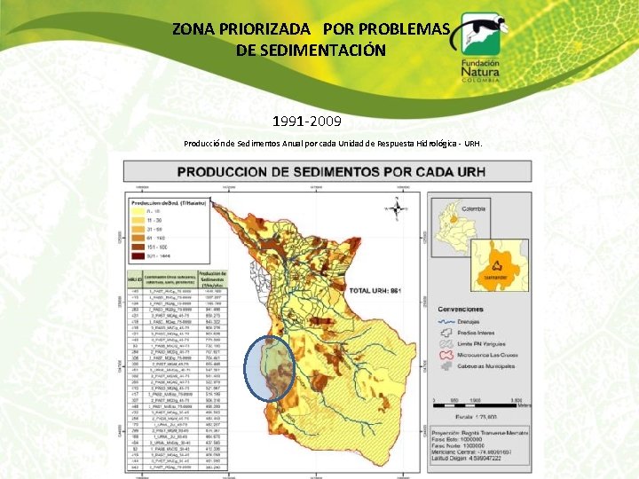 ZONA PRIORIZADA POR PROBLEMAS DE SEDIMENTACIÓN 1991 -2009 Producción de Sedimentos Anual por cada