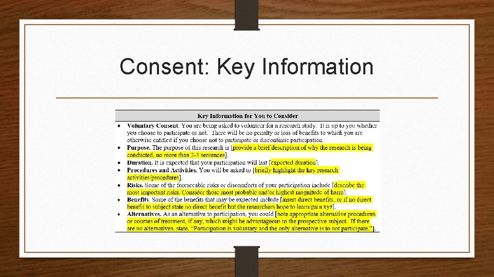 Consent: Key Information 