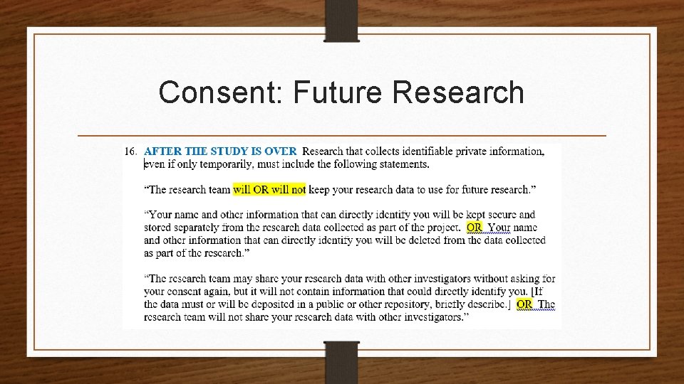 Consent: Future Research 