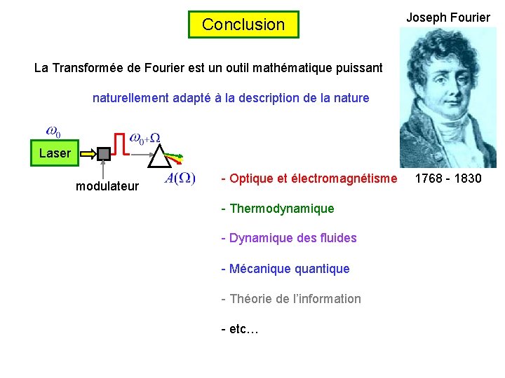 Conclusion Joseph Fourier La Transformée de Fourier est un outil mathématique puissant naturellement adapté