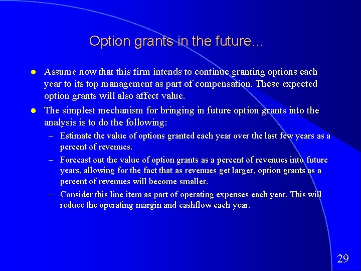 Option grants in the future… Assume now that this firm intends to continue granting