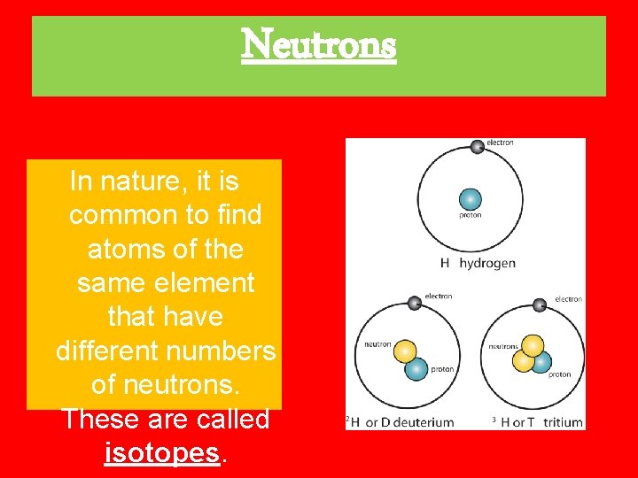 Neutrons In nature, it is common to find atoms of the same element that