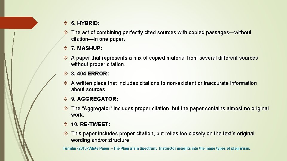 6. HYBRID: The act of combining perfectly cited sources with copied passages—without citation—in 6. HYBRID: The act of combining perfectly cited sources with copied passages—without citation—in