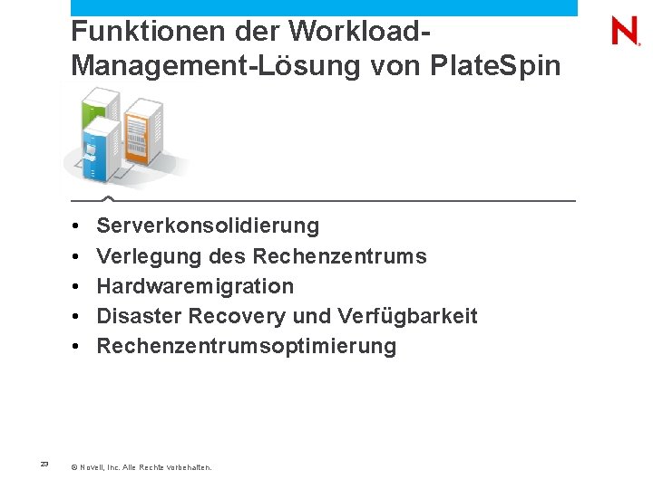  Funktionen der Workload. Management-Lösung von Plate. Spin • • • 23 Serverkonsolidierung Verlegung