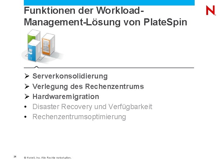  Funktionen der Workload. Management-Lösung von Plate. Spin Ø Ø Ø • • 24