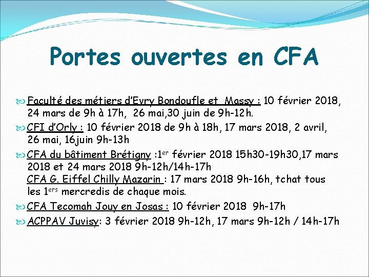 Portes ouvertes en CFA Faculté des métiers d’Evry Bondoufle et Massy : 10 février