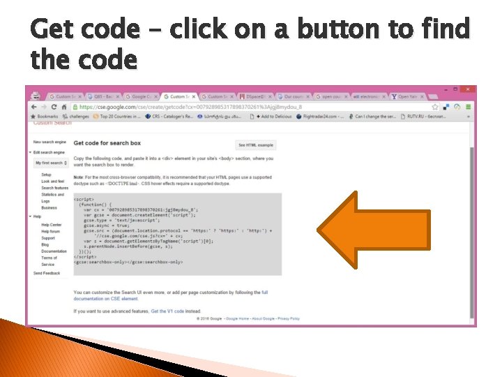 Get code – click on a button to find the code 