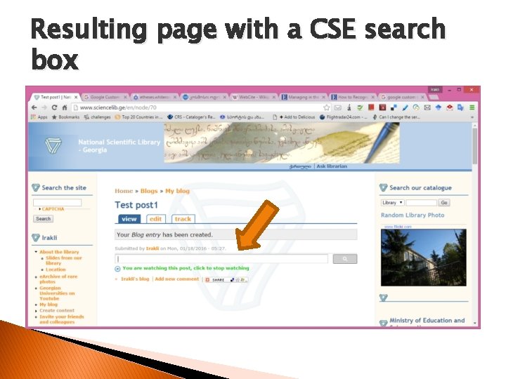 Resulting page with a CSE search box 