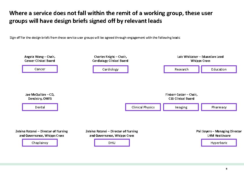 Where a service does not fall within the remit of a working group, these