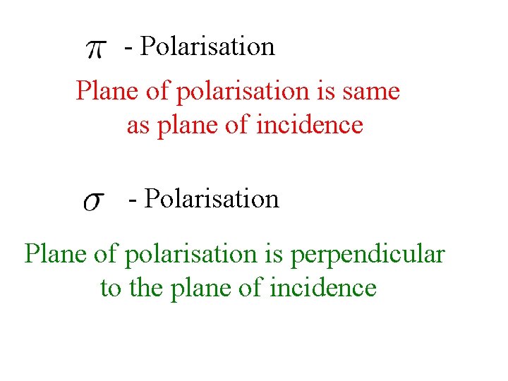 - Polarisation Plane of polarisation is same as plane of incidence - Polarisation Plane