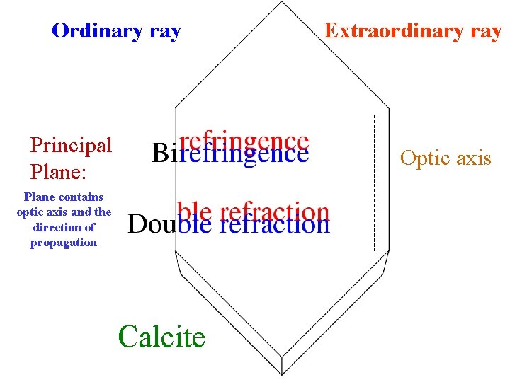 Ordinary ray Principal Plane: Extraordinary ray Optic axis Plane contains optic axis and the