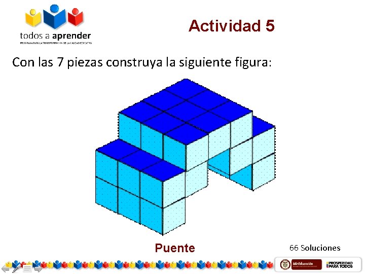 Actividad 5 Con las 7 piezas construya la siguiente figura: Puente 66 Soluciones 