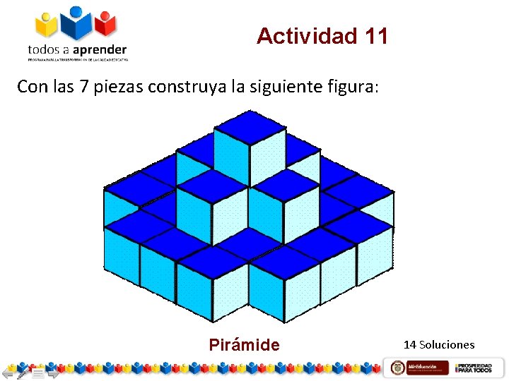 Actividad 11 Con las 7 piezas construya la siguiente figura: Pirámide 14 Soluciones 