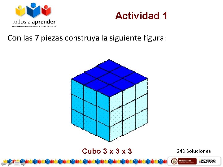 Actividad 1 Con las 7 piezas construya la siguiente figura: Cubo 3 x 3